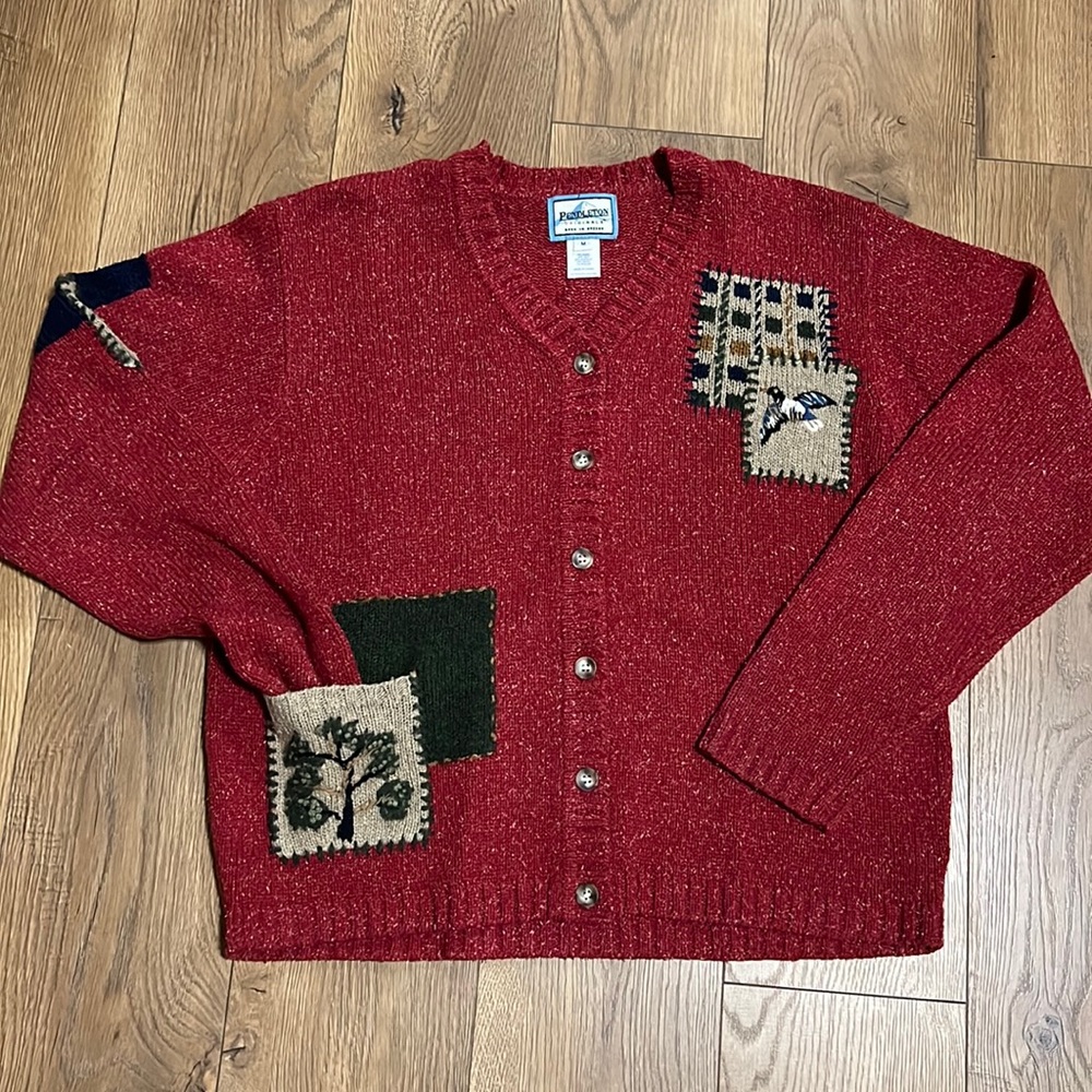 Pendleton Patchwork Cardigan Sweater Sz M - image 1